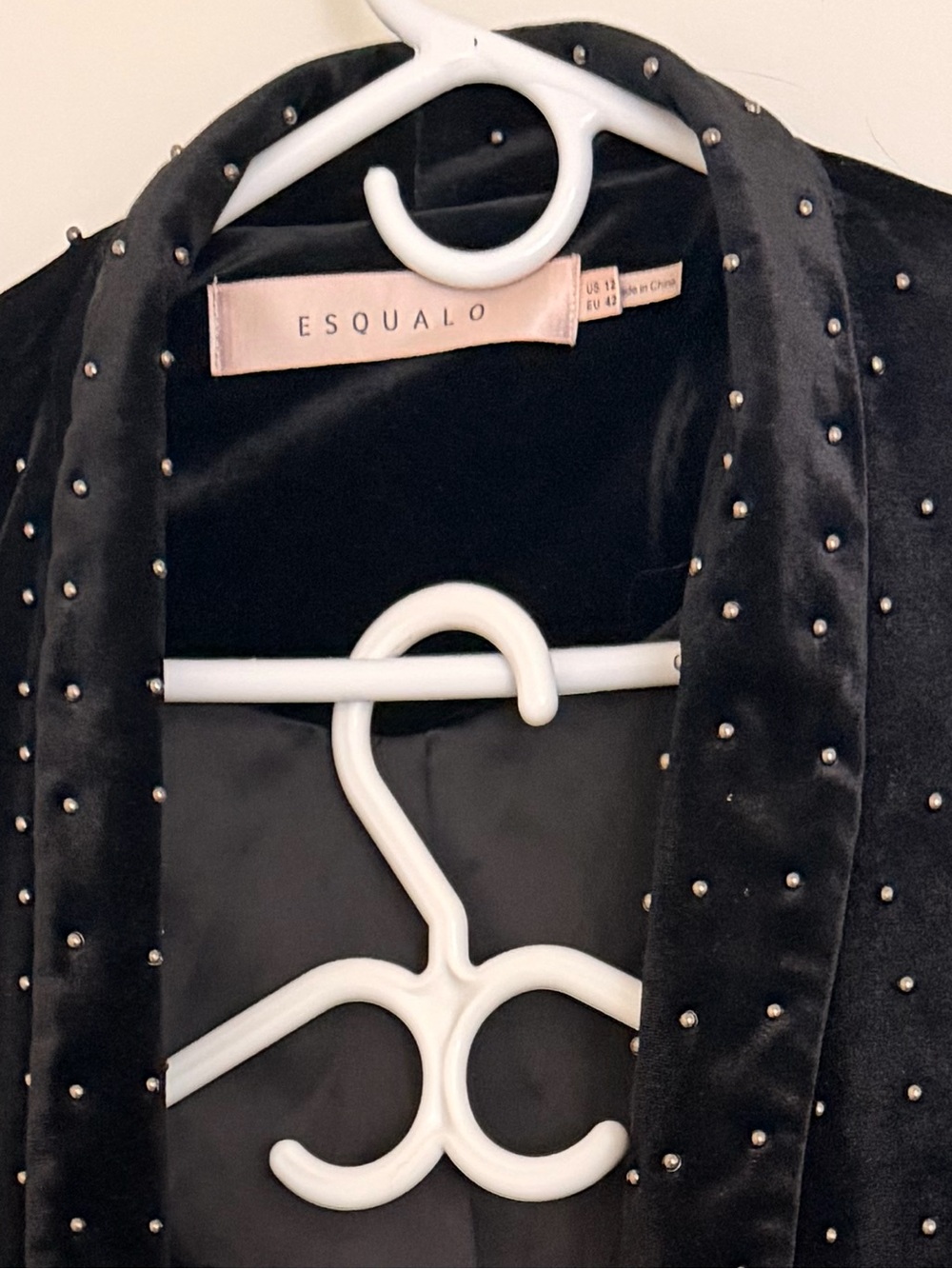 ESQUALO Black Velvet Blazer with Silver Studs